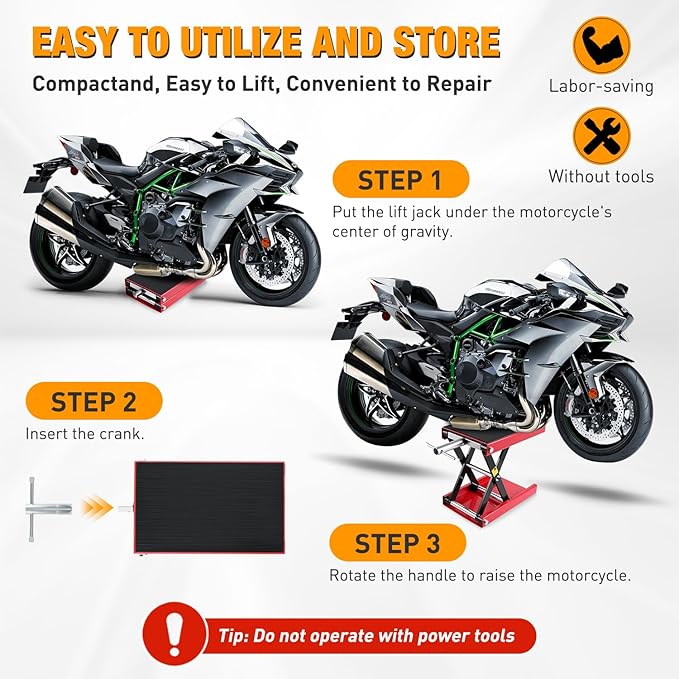 Nilight Motorcycle Lift Jack 1100 LBS Scissor Jack Stand Lift from 3.4" to 14.2" with Wide Deck Crank Handle Steel Scissor Hoist Garage Repair Lifter Table Jacks for Motorcycles ATV Dirt Bike, Red