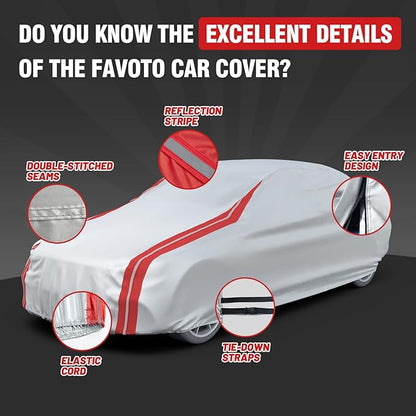 Favoto Sedan Car Cover Waterproof - Custom Fit for Toyota Corolla (1996-2024) All Weather for Automobiles Outdoor with Reflective Stripe Snow Sun Dust UV Protection Full Exterior Cover