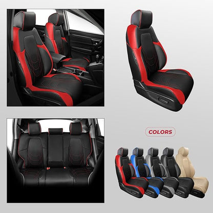 FREESOO CRV Seat Covers Full Set, for Honda CRV LX EX EX-L Sport Touring Hybrid 2017 2018 2019 2020 2021 2022, Custom Fit Seat Covers for CRV, Waterproof Leather Car Seat Covers, Black & Red