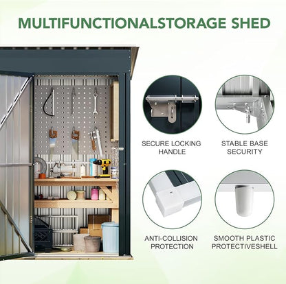 Breezz 5x3FT Vertical Outdoor Steel Storage Shed with Floor Frame, Lockable Doors, Compact Metal Tool Shed for Garden, Backyard, Patio, Utility, and Bike Storage