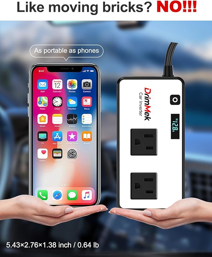 200W Car Power Inverter, Car Plug in Adapter Outlet DC Inverter 12V to 110V AC with 24W USB-C & USB-A Dual AC Outlet, PD/QC Fast Car Charger for Laptop, Vehicles, Road Trip Essentials, Camping