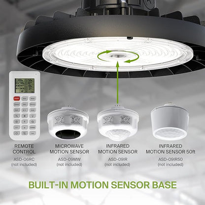 ASD LED High Bay UFO Light Fixture, Commercial Shop Lighting | 3CCT, Dimmable, IP69K Waterproof, DLC Premium, UL Listed | 200W 31900LM 3000-5000K 100-277V | Warehouse, Garage, Workshop Lamp | Black