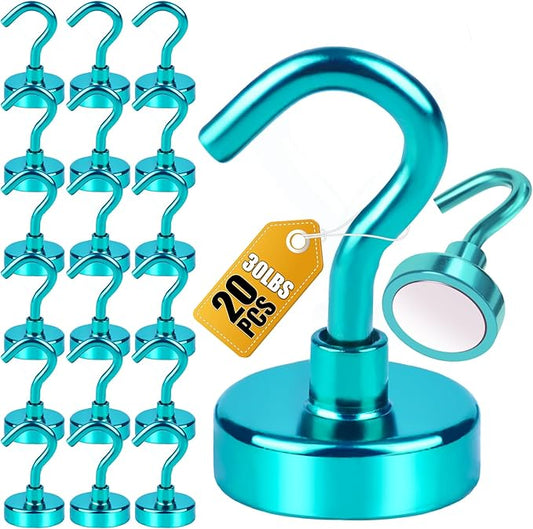 DIYMAG Magnetic Hooks, 25Lbs Strong Heavy Duty Cruise Magnet S-Hooks for Classroom, Fridge, Hanging, Cabins, Grill, Kitchen, Garage, Workplace and Office Etc, (20 Pack-Green)
