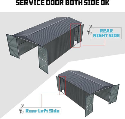 KUIKUI 20x13ft Heavy Duty Outdoor Garage Metal Shed, Sheds and Outdoor Storage with 2 Doors and 4 Vents Without Floor, Car Sheds Outdoor Garage