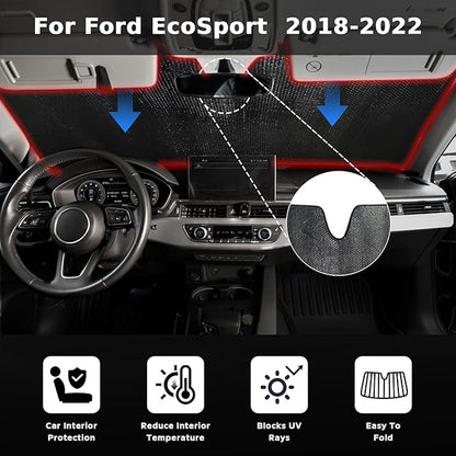 Windshield Sun Shade for Ford EcoSport 2018-2022 - 5-Layer Bubble Foldable Front Window Shade Sun Visor Accessories - Blocks Heat & UV Ray