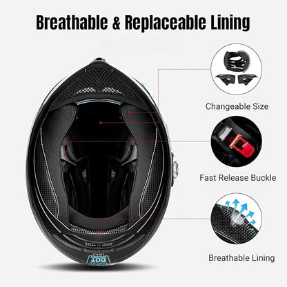 FreedConn BM12 Bluetooth Full Face Motorcycle Helmet with Intercom System Dual Visor Bluetooth 5.0 Motorbike Helmet 2~3 Riders Pair/ 500M/ FM ( Blue & Black, X-Large)