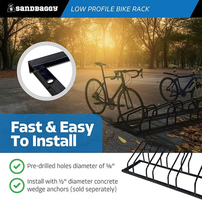 Sandbaggy Commercial Low Profile Bike Rack - Outdoor, Surface Mount, Steel - 4 Bike (4 Capacity (Low-Profile), 10)