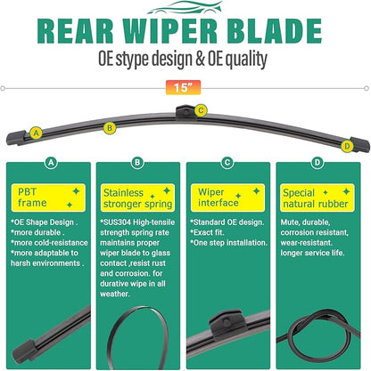 27" 20" 15" Windshield Wiper Blades Replacement for Audi Q7 SQ7 2016 2017 2018 2019 2020 2021 2022 2023 2024 Q 7 Premium All Weather Front Rear Wipers Set - OEM Quality (Pack of 3)