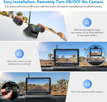 9 Inch Magnetic Solar Wireless Backup Camera System, 9600mAh Solar Rechargeable RV Backup Camera Wireless with HD1080P 9" Loop Recording Monitor for Trailer RV Trucks, BL901