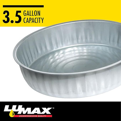 LUMAX LX-1709 Silver 3.5 Gallon (13.5 L) Galvanized Drain Pan, Bright Zinc Corrosion-Resistant Finish, 16 inches in Diameter x 4 inches High, Great for Oil Changes