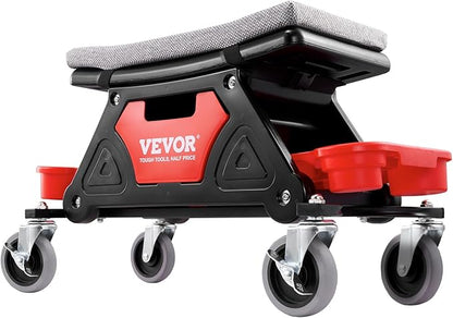 VEVOR Mechanic Stool 300 LBS Capacity Garage Stool Gift for Men, Heavy Duty Rolling Mechanics Seat, with Three Slide Out Tool Trays and Drawer, Tools for Automotive Auto Repair