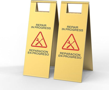 Stainless Steel Repair In Progress Sign Portable Foldable Sign 2-Pack (Gold)