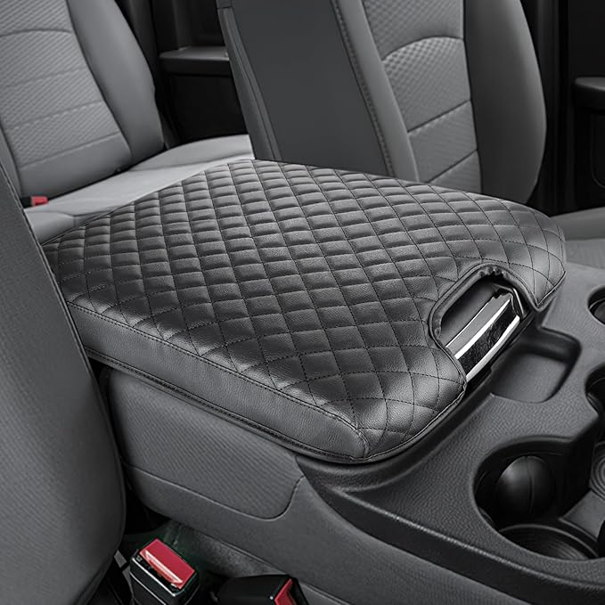 JOYTUTUS Center Console Cover Compatible with 2013-2018 Ram 1500 & 2013-2025 Ram 2500/3500/1500 Classic Model Jump Seat Console, Leather Arm Rest Armrest Cover for Car, Middle Console Cover Lid