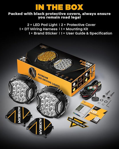 Auxbeam V-Ultra Series 7 Inch Round Off-Road Lights, Amber DRL Light Bar, 270 Degree Side Shooter LED Pods, 226W 26800LM Offroad Driving Lights with Protective Covers, Pair