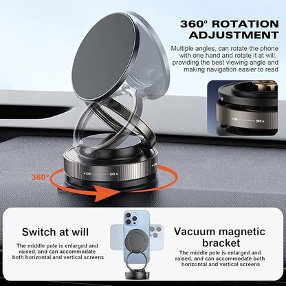 Vipbu Phone Mount, Vipbu Phone Holder, Car Phone Holder, 360° Adjustable Vacuum Magnetic Phones Holders, Foldable Car Mount, Universal Adjustable Stand for Phone Smartphones (Black)