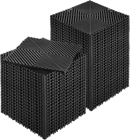 VEVOR Interlocking Drainage Mat, 12” x 12” Modular Interlocking Cushion, 50 Pcs Splicing Drainage Mats, Non-Slip Black PP Drainage Floor Tile and Shower Mat, for Garage, Garden, Kitchen & Outdoor