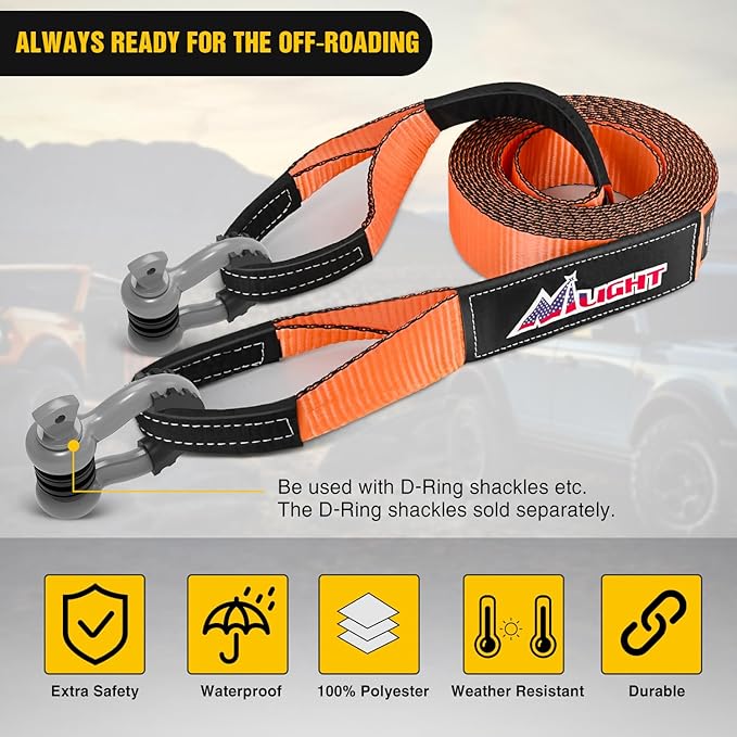 Nilight 3" x 30' Recovery Tow Strap Lab Tested 31,500lbs Break Strength Heavy Duty Off Road Straps with Triple Reinforced Loop Emergency Towing Rope of Mind for SUV, UTV, ATV, Truck, 2 Years Warranty