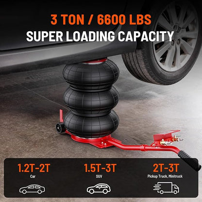 Air Jack, 3 Ton/6600 lbs Car Jack, 3-5 s Fast Lifting Pneumatic Jacks with Short Handle, Lift up to 17.7 inch Pneumatic Air Jacks for Cars and Trucks, Garages, Repair (Red)