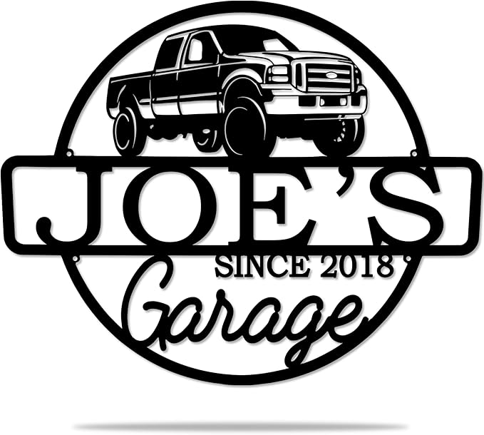 Personalized Metal Name Garage Sign, Custom Plaque Wall Art, Worshop Metal Sign, Housewarming Est Year Man Cave Dad's Gift, Mechanic Workshop American Car Pickup