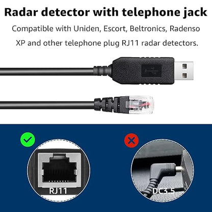 1.64Ft Radar Detector Cable - USB to RJ11 Plug Cable for Escort Radenso XP Uniden Beltronics Cobra Whistler - Premium Replacement Power Cord for Radar Detectors - Durable USB to RJ11 Connection