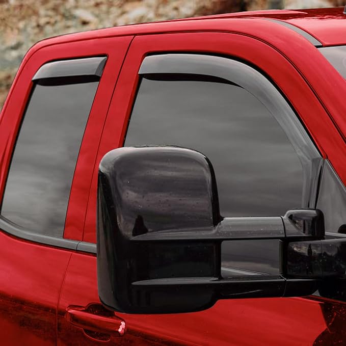 Voron Glass in-Channel Extra Durable Rain Guards for Trucks Chevrolet (Chevy) Silverado/GMC Sierra 2014-2018 Double Cab, Window Deflectors, Vent Window Visors, 4 Pieces - 230092