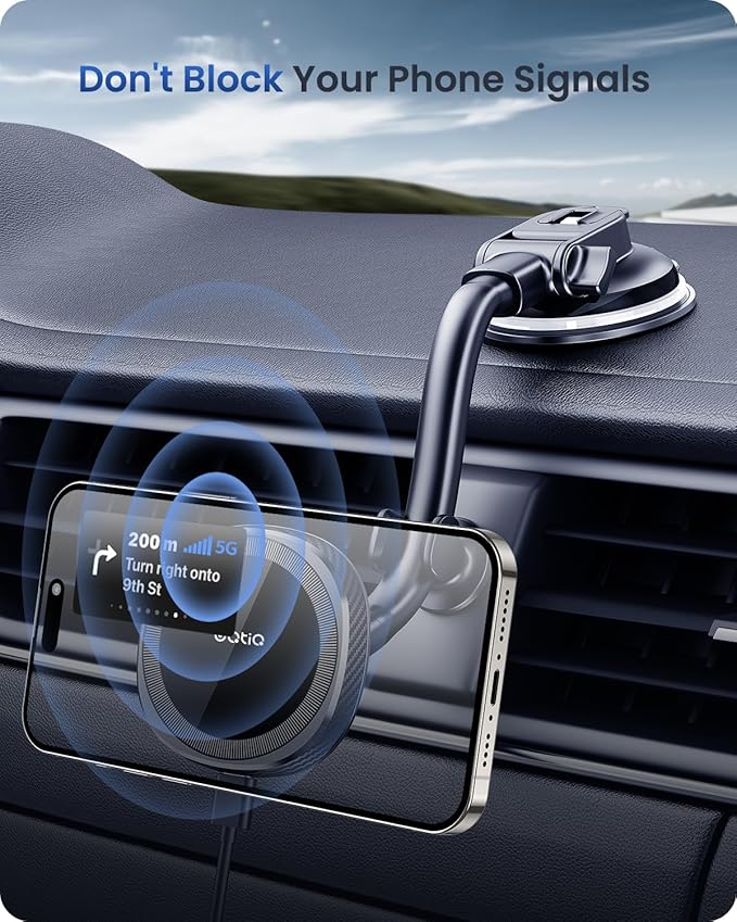 OQTIQ for MagSafe Car Charger, Magnetic Wireless Car Charger Compatible with iPhone 16 15 14 13 12 Series, 15W Fast Charging Car Phone Mount for Windshield Dashboard Air Vent [with PD 30W Adaptor]