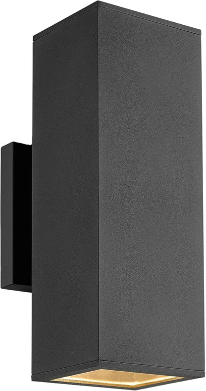 harriet Porch Lights Outdoor Modern - IP64 Waterproof Aluminum and Tempered Glass Cover, 13" Rectangular Up/Down Wall Sconce for Porch, Garage & Patio, Exterior Lighting, Black