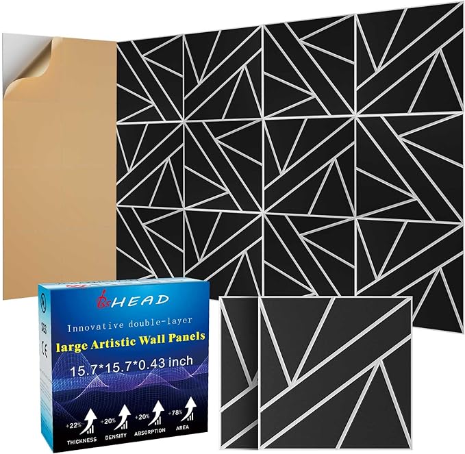 8 Pack 2-Layer Large Soundproof Wall Panels, 15.7 x 15.7 x 0.43 in Sound Proof Foam Panels for Walls,0.9lb/ft* High Density, 3D Acoustic Panels,Artistic Noise Dampening Panels Black&White