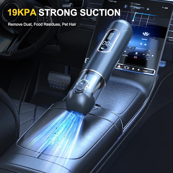 4-in-1 Handheld Cordless Car Vacuum – 19000PA, Brushless Motor, 2-in-1 Blow & Suction, Dual Modes, Type-C, Mini & Portable for Car, Home, Office, Keyboard Cleaning