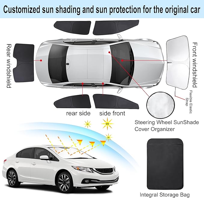 TINGLU Window Shades for Honda Civic 2012 2013 2014 2015 Accessories Car Side Full Windows Windshield Sun Shade Sun UV Rays & Privacy Protection for Camping,Napping,and Relaxing 6PCS