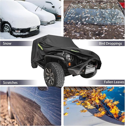 Waterproof Cover for Jeep Wrangler JK JL CJ YJ TJ 2 Door 1987-2023 Outdoor Sun Rain Wind Snow Protection Dustproof Covers with Driver Door Zipper Black