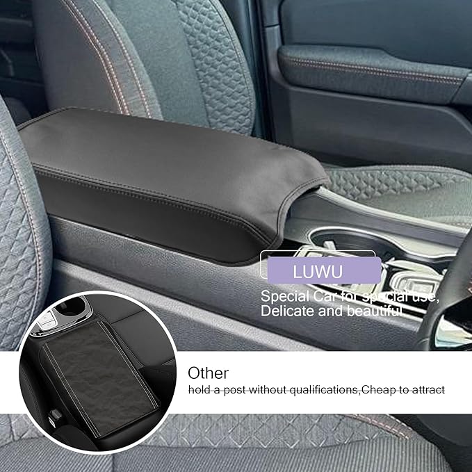 LUWU Center Console Cover Compatible with 2023 2024 2025 Honda Pilot & 2024 2025 Ridgeline & 2024 2025 2026 Honda Passport Accessories Armrest Console Cover Interior Accessories Leather (Thin Black)