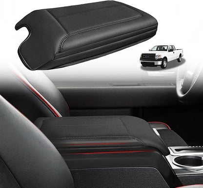 Muslogy Center Console Armrest Cover Compatible with Ford F-150 F150 2009-2014 Comfort Armrest Pad Arm Rest Cushion Vegan Leather Protector 1-Inch Extra Thick(Bucket Seat ONLY)
