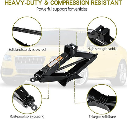 Scissor Jack Car Jack Kit 3 Tons (6,613 lbs) Universal Tire Jack Changing Kit - Extra Wide Base - Portable Car Emergency Kit with Lug Wrench for Sedan Truck SUV MPV (3T)