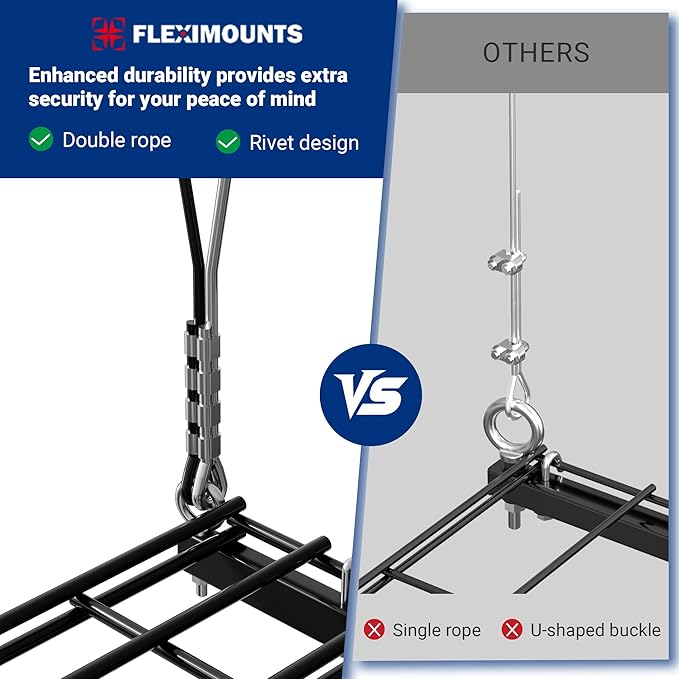 FLEXIMOUNTS Overhead Garage Storage Rack, 4x4 Ft Heavy-Duty Garage Ceiling Storage Racks, Adjustable Organization System with 71'' L Axle, 300lbs Weight Capacity, Carbon Black