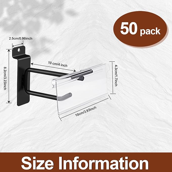 Polmart Heavy Duty Black Slatwall Panel Double-Bar Hooks - 50 Pack (4-inch)