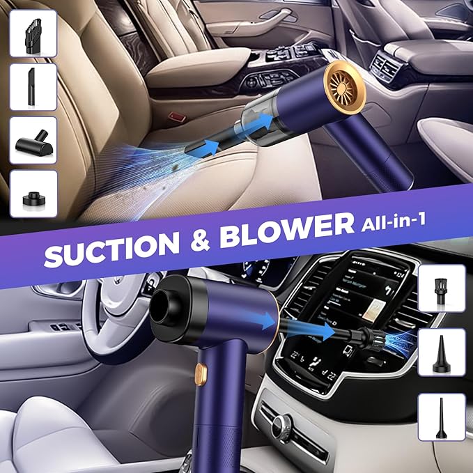 Handheld Car Vacuum Portable Cordless,18000PA High Power Vacuum Cleaner with Brushless Motor,7 in 1 Mini Hand Held Vacuum Rechargeable AirDuster/Blower for Car,Home,Office,Pet