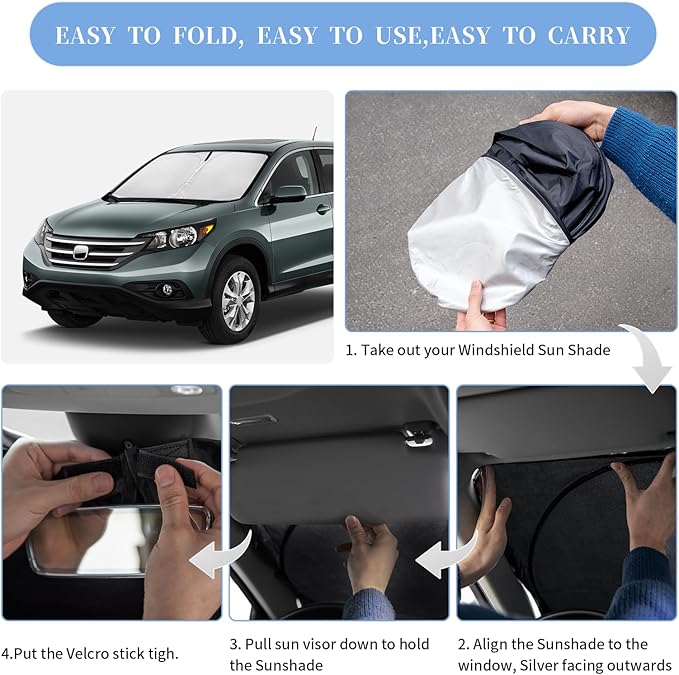 for Honda CR-V CRV 2012-2016 Sun Shade Sunshade Windshield Cover, 4-Layer Front Window Shade Custom Fit CR-V SUV, LX, EX, EX-L, EX-L Navi,Touring Sun Visor 240T Fabric Shade Sun Protection