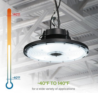 ASD LED High Bay UFO Light Fixture, Commercial Shop Lighting | Dimmable, IP69K Waterproof, DLC Premium, UL Listed | 500W 71400LM 5000K 100-277V | Warehouse, Garage, Workshop Lamp | Black