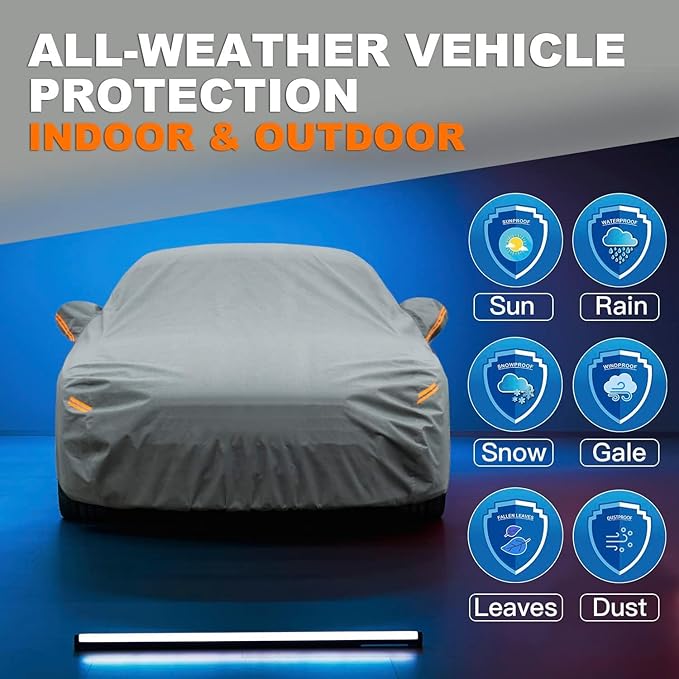 Kayme Heavy Duty Car Cover Waterproof All Weather, Full Exterior Covers Sun Rain UV Protection. Universal Fit Audi A4/A5, Honda Accord/Civic, Nissan Maxima, Cadillac CTS Etc.