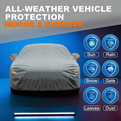 Kayme Heavy Duty Car Cover Waterproof All Weather, Full Exterior Covers Sun Rain UV Protection. Universal Fit Audi A4/A5, Honda Accord/Civic, Nissan Maxima, Cadillac CTS Etc.