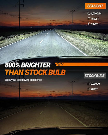 SEALIGHT 9005/HB3 H11 Fog Light Bulbs, 60000LM 6500K Cool White, 1:1 Mini Size, 9005 H11 Bulb Fog Light with 13000RPM Cooling Fan, 3 Mins Plug-N-Play, Non-polarity, Pack of 4