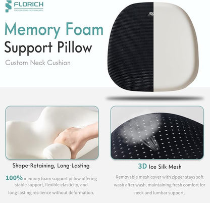 FLORICH Car Seat Cushion and Lumbar Support Pillow for Office Chair Car, Ergonomic Memory Foam, Relieves Back Sciatica Pain, Pressure-Relieving Back Support for Car, Office Chair & Wheelchair – Black