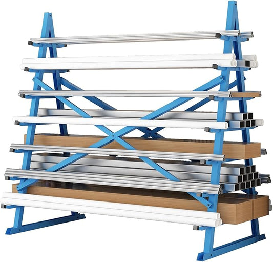 Horizontal Lumber Storage Rack, Heavy Duty 2000 LBS, 60” W x 66” H x 40” D, 7-Tier Metal Garage Shelf with Adjustable Arms for Wood, Pipes, and Building Materials