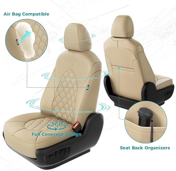 for Toyota Camry Seat Covers Hybrid LE SE 2018 2019 2020 2021 2022 2023 2024 - Custom Car Seat Covers Full Set, Waterproof Breathable Seat Cover for Cars, Leather Cushion Protectors Beige