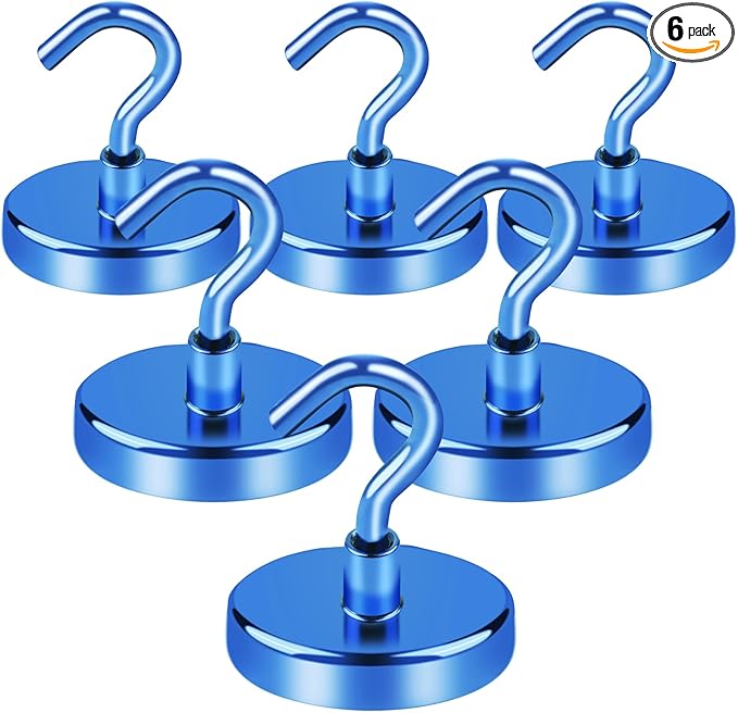 LOVIMAG Cruise Ship Essentials, 110Lbs Cruise Door Magnets, Blue Cruise Magnetic Hooks, Magnetic Hooks Heavy Duty for Hanging Celling, Grill, Refrigerator Kitchen-6 Pack