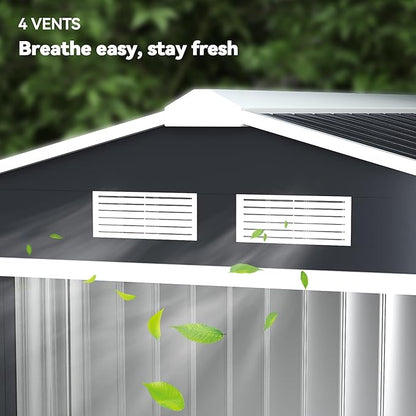 Outsunny 7' x 4' Outdoor Storage Shed, Garden Tool Metal Shed with Foundation Kit, Double Lockable Door, Air Vents and Sloping Roof, for Backyard, Patio, Lawn, Dark Gray