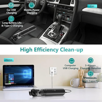 Car Vacuum Portable Cordless, 4-in-1 Handheld Vacuums Cordless, 16,000PA Strong Suction Portable Vacuum for Car, One-touch to Empty, Lightweight Air Dust Buster for Travel, Office, Pet Hair & Home