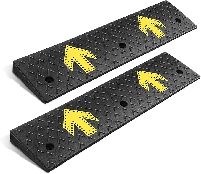 DNA MOTORING 2pcs 2.2" Rise Rubber Arrow Curb Ramp Heavy Duty Loading Driveway Ramps Threshold Ramp 37.2in L x 9.1in W x 2.2in H for Loading Dock, Warehouse, Wheelchair, Motorcycles, Cars, TOOLS-00648