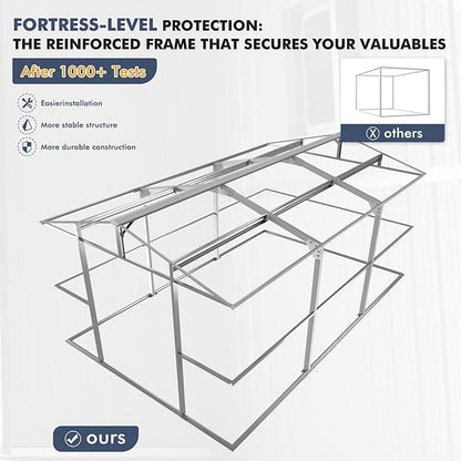 Metal Shed 10x16 FT Large with Customizable Skylight and Reinforced Steel Frame, Heavy-Duty Galvanized Steel Big Garden Sheds with Lockable Doors,4 Pane Windows, Large Utility Tool Sheds